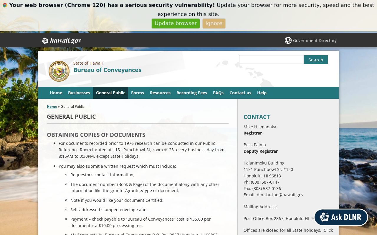 Honolulu previous residents historic deed access and written requests